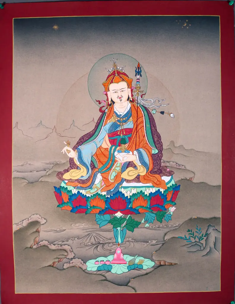 Guru Rinpoche Thangka – Karma Gadri Style – The Victorious Lotus Born