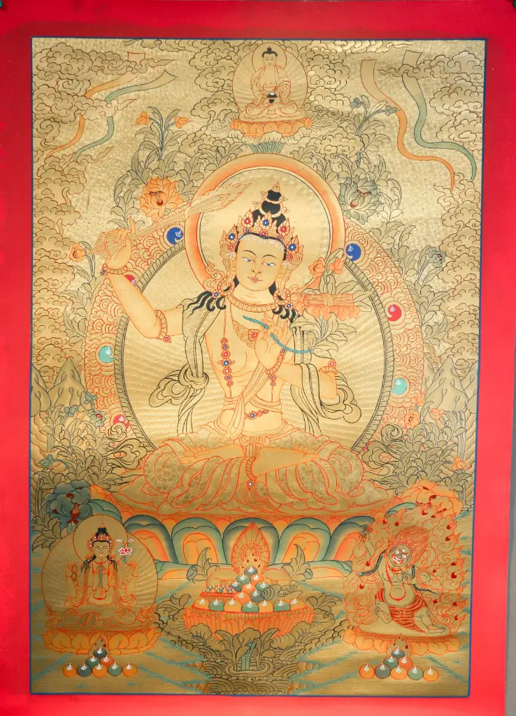 Manjushri Thangka – Golden Serthang Masterpiece