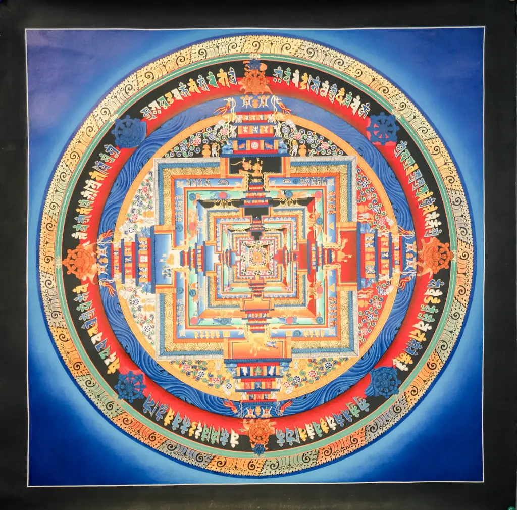 Kalachakra Mandala – Serene Blue Background – Blueprint of Inner Peace
