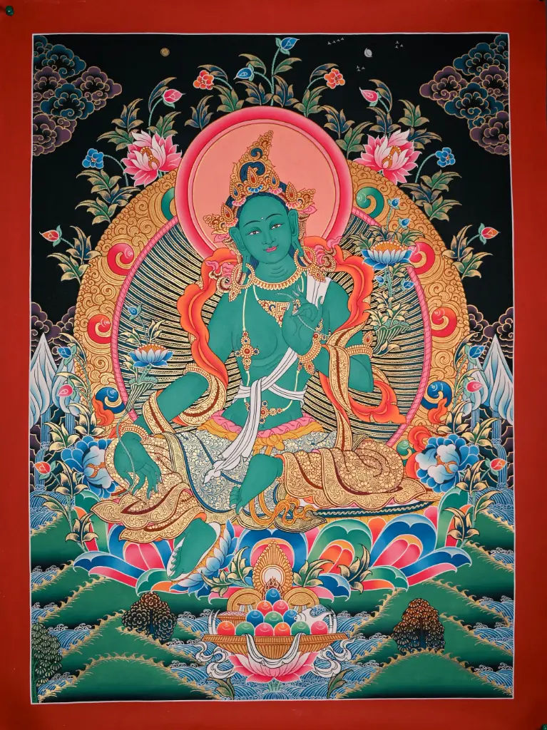 Green Tara Thangka – Menri Night Landscape