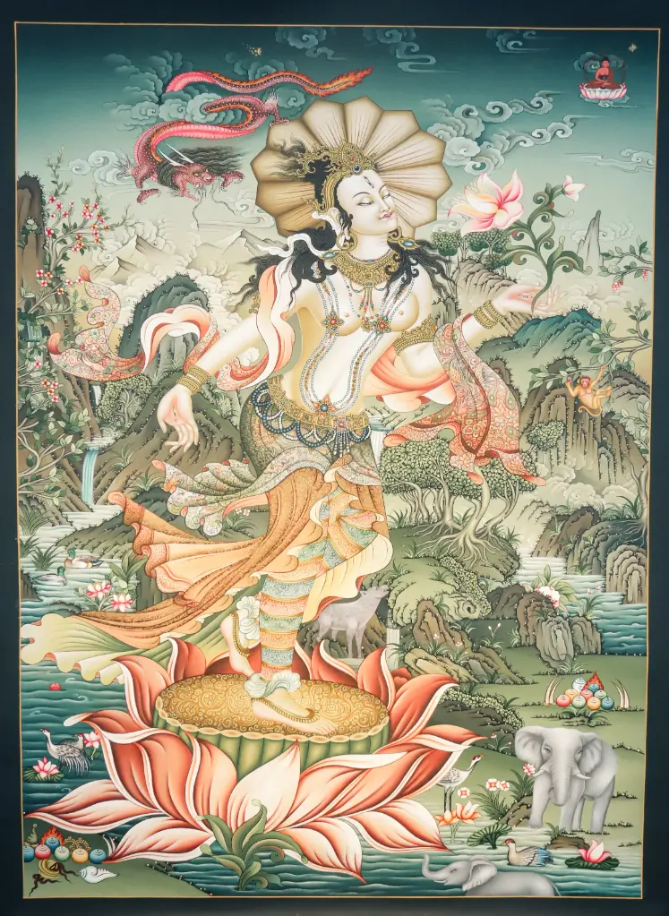 Dancing White Tara Thangka – A Vision of Paradise