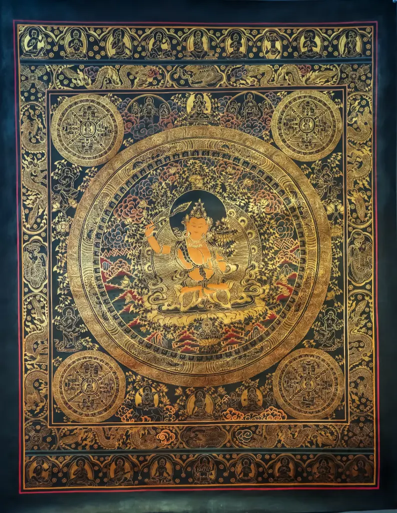 Manjushri Mandala Thangka – Golden Nagthang – Newari Style