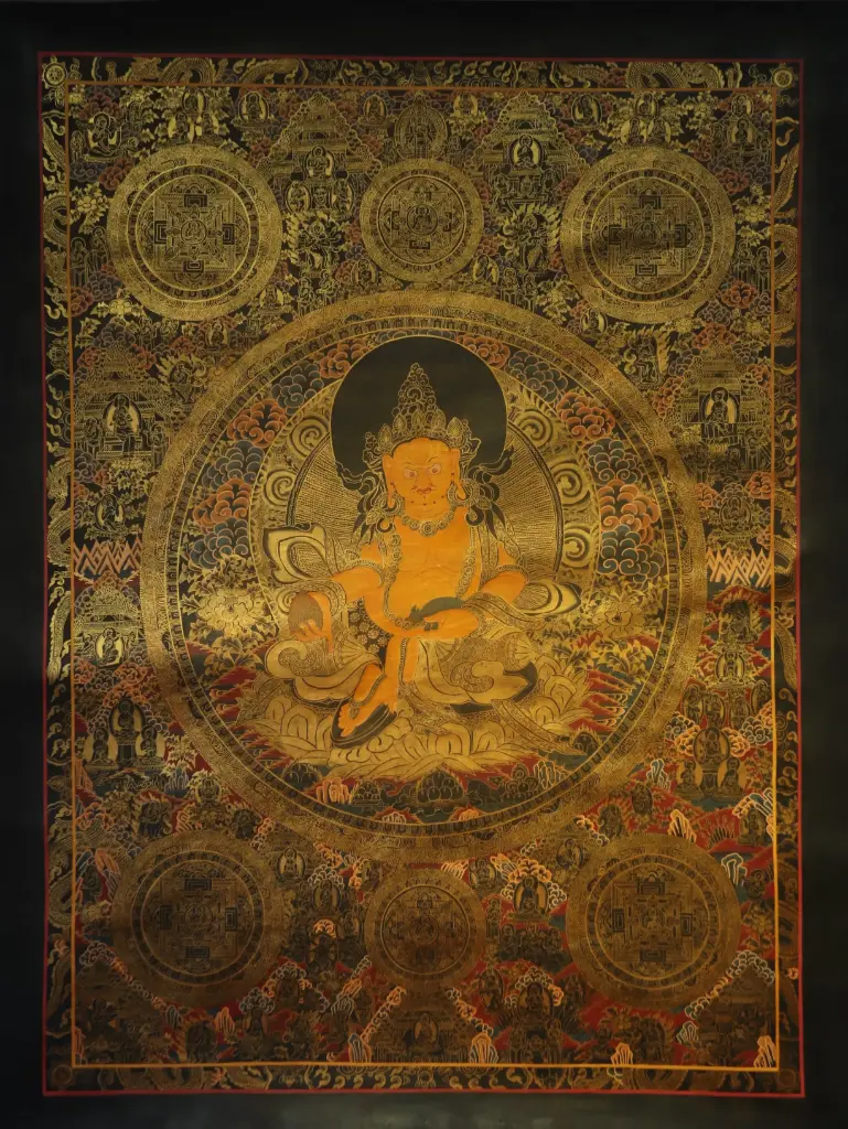 Yellow Jambhala Mandala Thangka – Nagthang Dragon Border – Abundance
