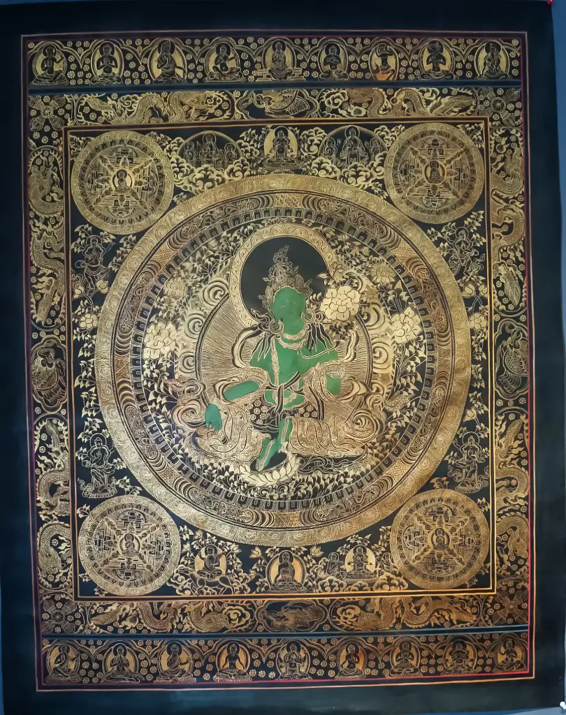 Green Tara Mandala with Buddha's Assembly – Nagthang Gold Detail