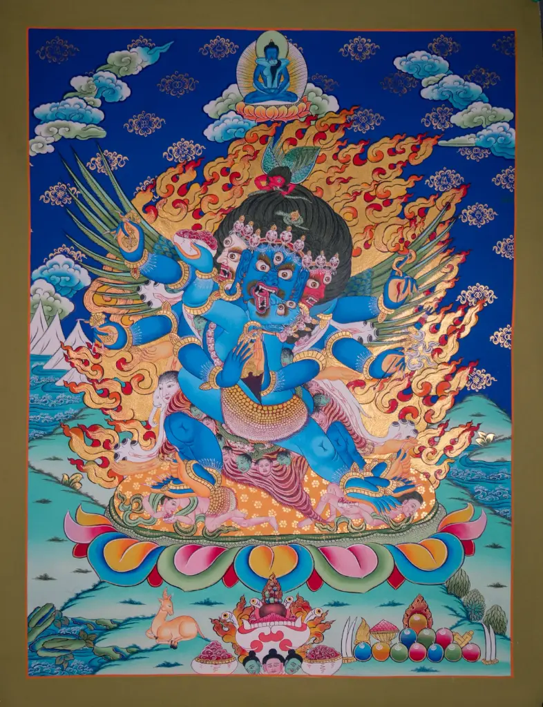 Vajrakilaya Blue Menri Thangka with Samantabhadra  