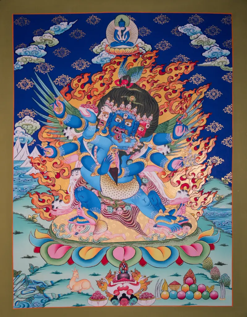 Vajrakilaya Blue Menri Thangka with Samantabhadra 