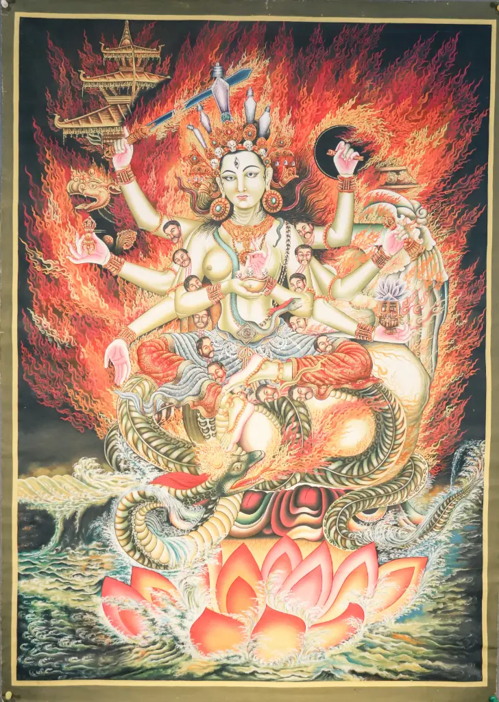 Taleju Bhawani Thangka – Naga Throne in Fire