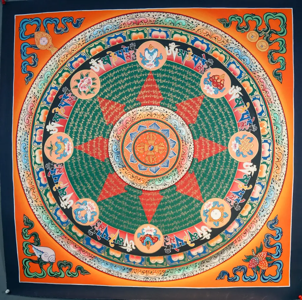 Om Mani Padme Hum Mantra Mandala – Double Vajra Center