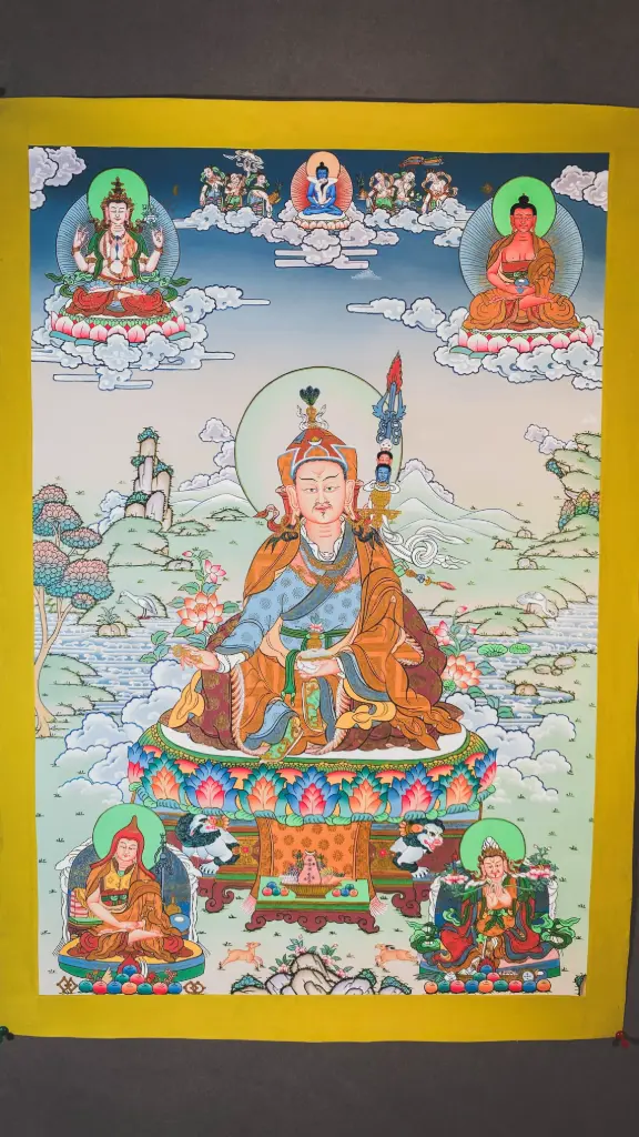 Guru Rinpoche Thangka – Complete Lineage Assembly