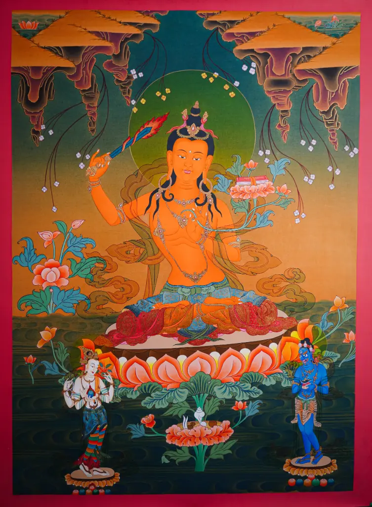 Consecrated Manjushri Thangka – Lords of the Three Families
