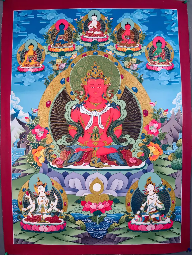 Amitayus Thangka – The Trinity of Longevity – Boundless Life & Vitality
