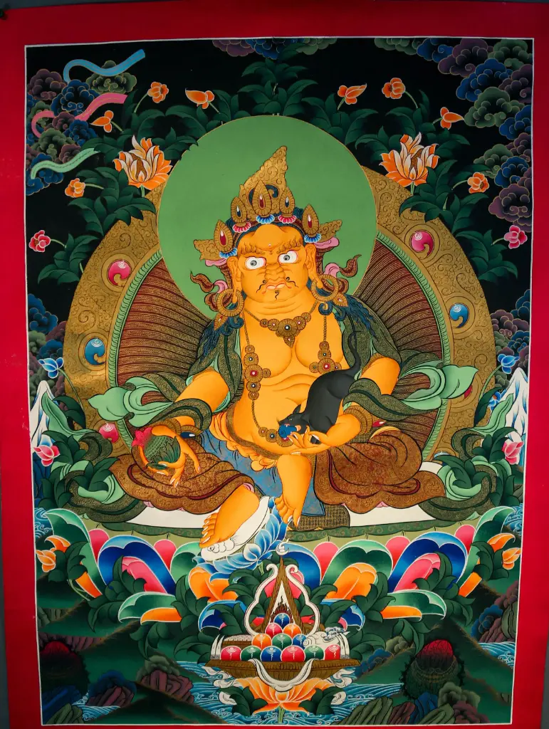 Yellow Jambhala Thangka – Night Landscape