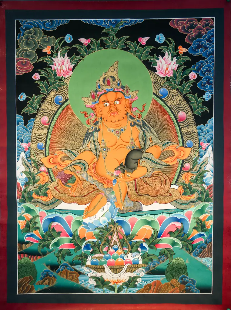 Yellow Jambhala Thangka – Night Landscape