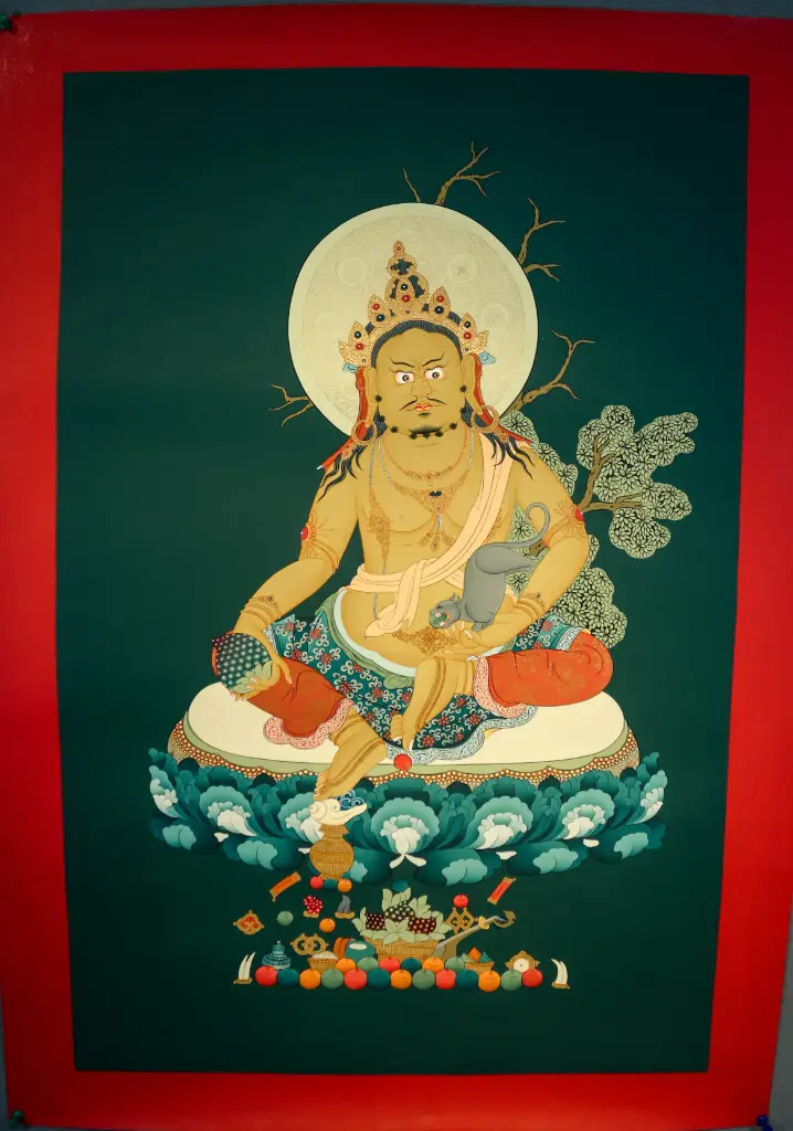 Yellow Jambhala Thangka – Karma Gadri Style – Spacious Abundance