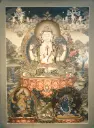 Chenrezig Thangka – Antique Earth Style – The Trinity of Awakening