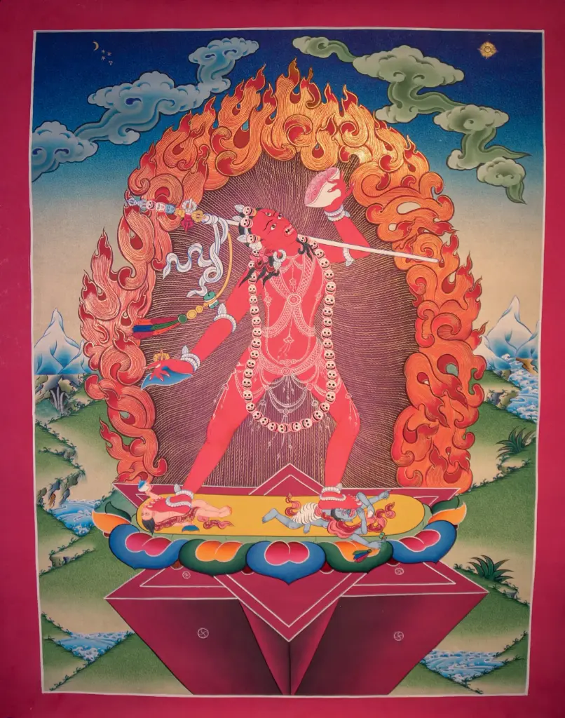 Vajrayogini Menri Thangka – Sacred Hexagram