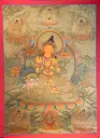 Manjushri on Lion Thangka (Five‑Fold Gold Serthang)
