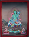 Green Tara Thangka – With Dhukkar and Saraswati